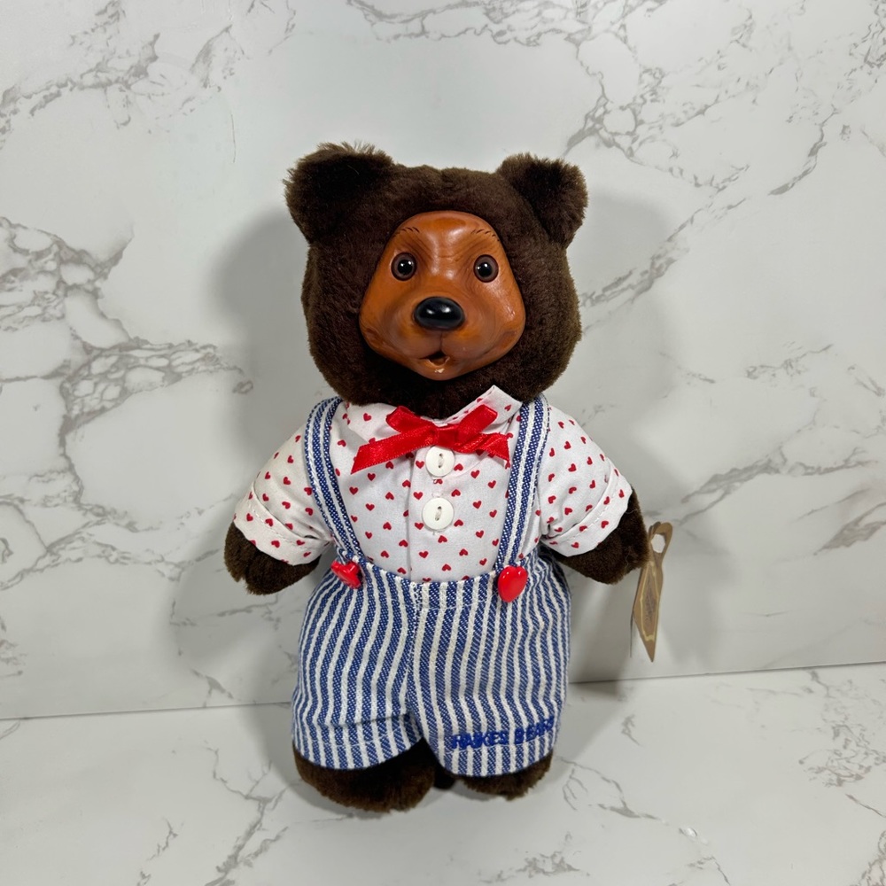 Raikes Bears Vintage Brown Bear Wearing Heart Shirt Striped Pants Collectible